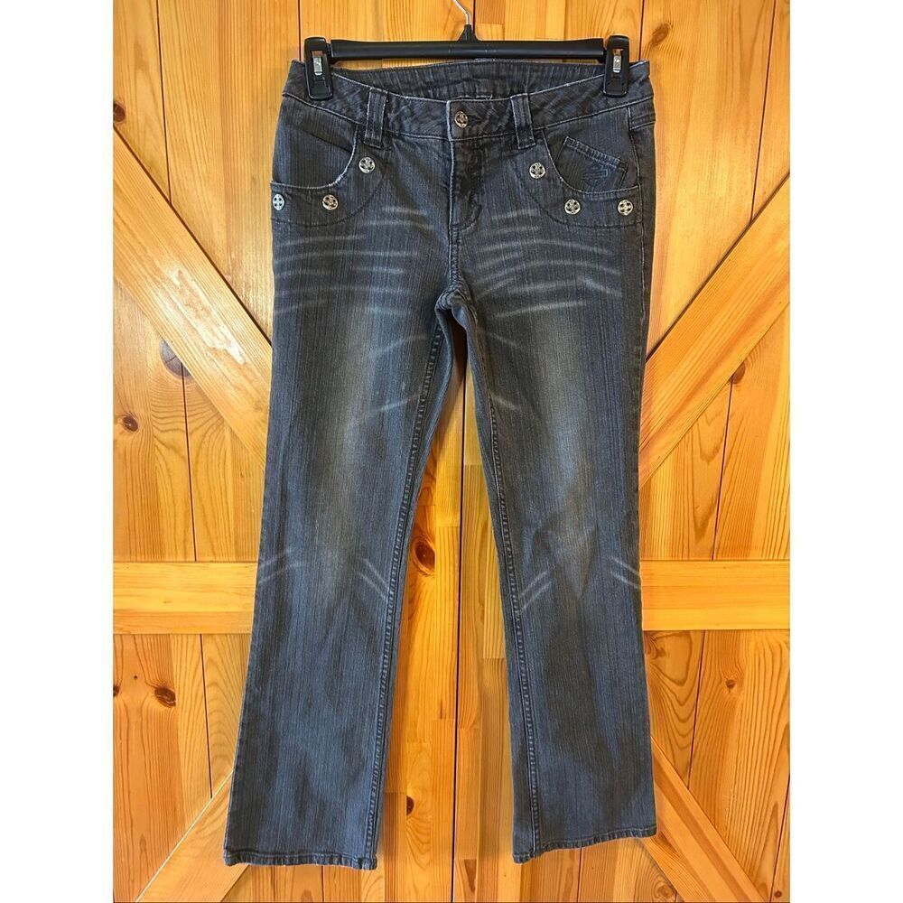 Harley-Davidson Women’s Distressed Bootcut Jeans Faded Black Size 8 (5474)